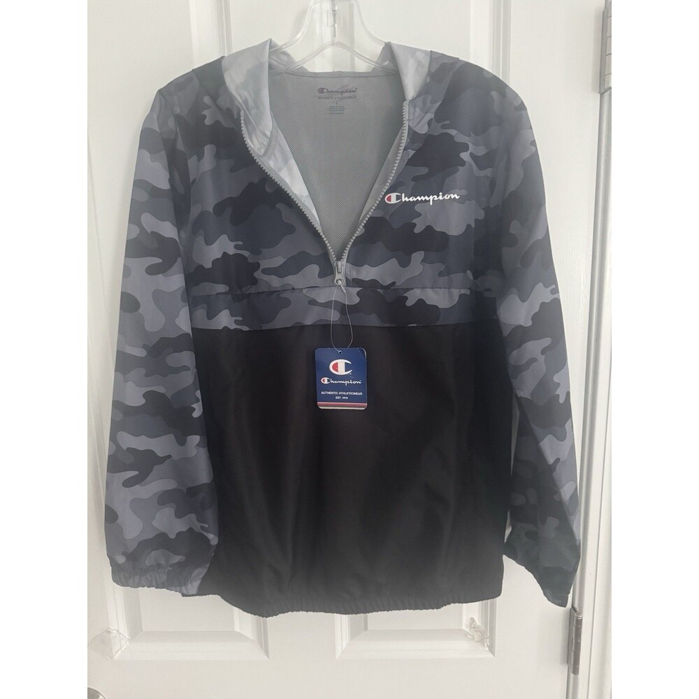 Champion Stadium Windbreaker Jacket In Black And Camo Size L